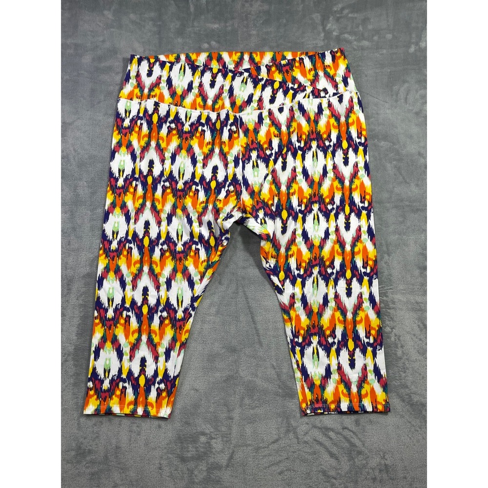 K.Jordan Womens 3X Ikat Print Cropped Leggings Multi Color High Rise Capri 017